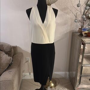 Cedric Charlier Elegant Cream and Black Sleeveless Dress size 8